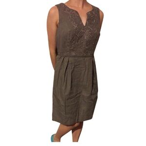 Boden Taupe Embroidered Midi Dress